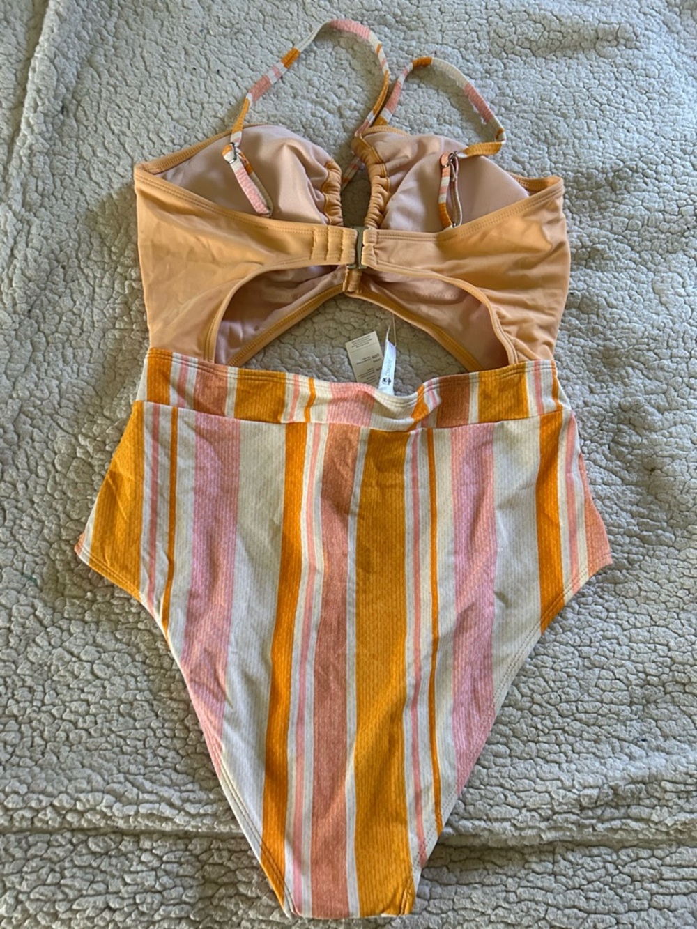 Cupshe Peach Bandeau One-Piece with Pink and Yellow Striped High-Waist - Picture 2 of 2